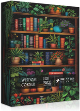 Vintage Bookshelf Puzzle for Adults 1000 Pieces, Book Houseplant Puzzle,Retro Bookshelf Botanical Puzzles Flower, Challenge Jigsaw Puzzles for Book Lover