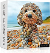Funny Dog Jigsaw Puzzles 1000 Pieces for Adults, PICKFORU Summer Beach Guardian Dog Puzzle Cute, Interesting Seaside Stone Puppy Theme as Home Decor