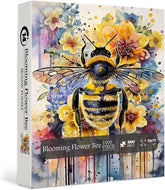 Vintage Bee Puzzles for Adults 1000 Pieces,Animal Plant Flower Puzzle,Retro Nature Floral Jigsaw Puzzle Challenge