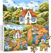 PICKFORU Flower Jigsaw Puzzles 1000 Pieces, Vintage Plant Puzzles for Adults Garden Art House, Impossible Spring Painting Puzzle for Adults 1000 Pieces
