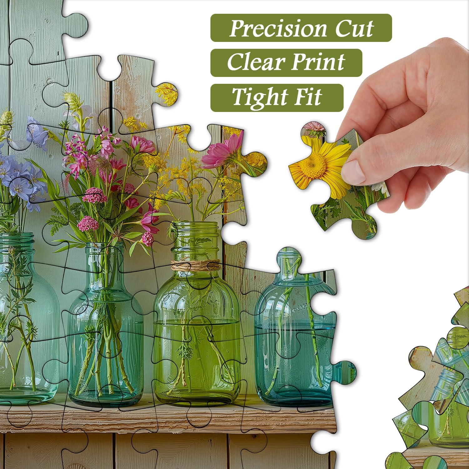 Wildflower 1000 Piece Puzzle for Adults, PICKFORU Whispering Blooms Summer Flower Garden Jigsaw Puzzle, Challenging Retro Vibrant Sunflower Vase Theme as Home Decor