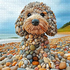 Funny Dog Jigsaw Puzzles 1000 Pieces for Adults, PICKFORU Summer Beach Guardian Dog Puzzle Cute, Interesting Seaside Stone Puppy Theme as Home Decor