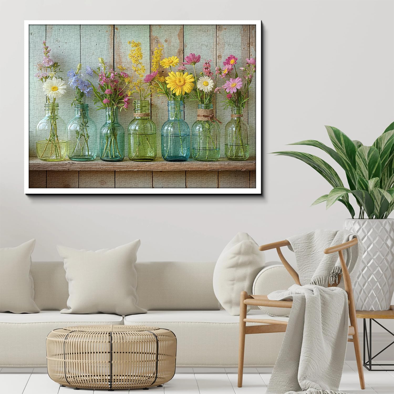 Wildflower 1000 Piece Puzzle for Adults, PICKFORU Whispering Blooms Summer Flower Garden Jigsaw Puzzle, Challenging Retro Vibrant Sunflower Vase Theme as Home Decor