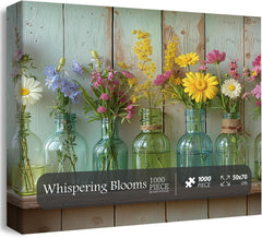 Wildflower 1000 Piece Puzzle for Adults, PICKFORU Whispering Blooms Summer Flower Garden Jigsaw Puzzle, Challenging Retro Vibrant Sunflower Vase Theme as Home Decor
