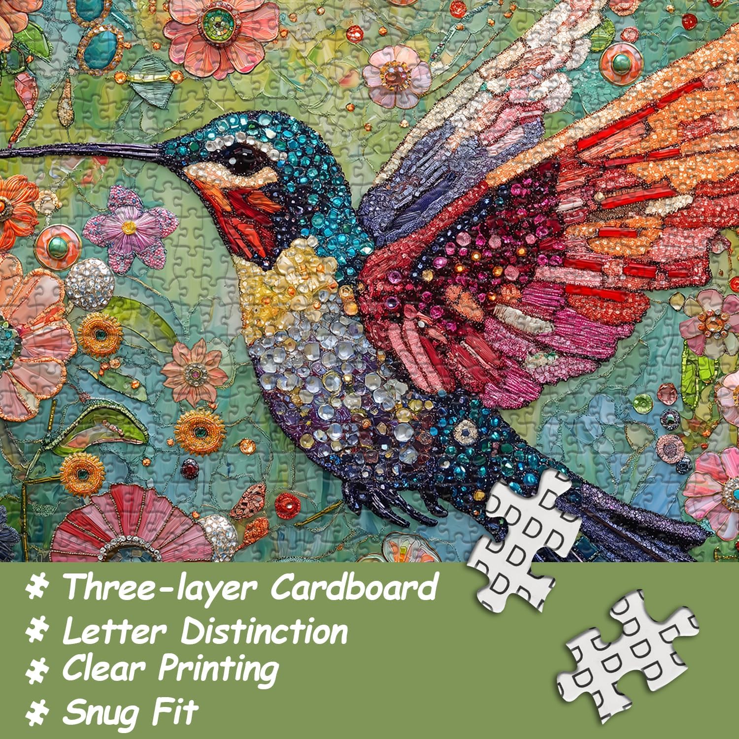 Hummingbird Puzzles for Adults 1000 Pieces, Nature Birds Flower Jewel Art Puzzle, Difficult Crystal Diamond Beautiful Garden Animals Jigsaw Puzzles, Colorful Floral Hard Challenging Puzzles for Adults