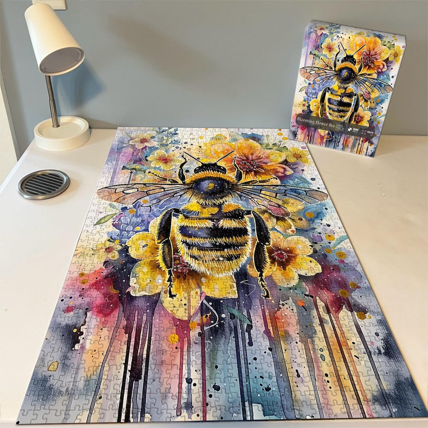 Vintage Bee Puzzles for Adults 1000 Pieces,Animal Plant Flower Puzzle,Retro Nature Floral Jigsaw Puzzle Challenge