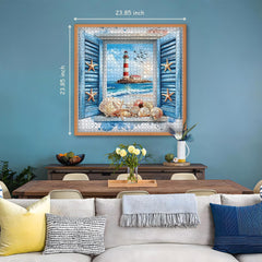 PICKFORU Beach Puzzles for Adults 1000 Pieces, 3D Window Art Lighthouse Puzzles Seashell, Unique Ocean Jigsaw Puzzles 1000 Pieces Painting, Nature Challenge for Adults