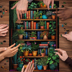 Vintage Bookshelf Puzzle for Adults 1000 Pieces, Book Houseplant Puzzle,Retro Bookshelf Botanical Puzzles Flower, Challenge Jigsaw Puzzles for Book Lover