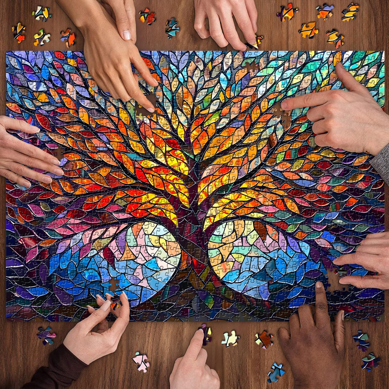 PICKFORU Stained Glass Puzzle Tree of Life Puzzles for Adults 1000 Pieces, Impossible Hard Difficult Challenging Puzzles for Adults, Colorful Mosaic Tree of Life Jigsaw Puzzle 1000 Pieces